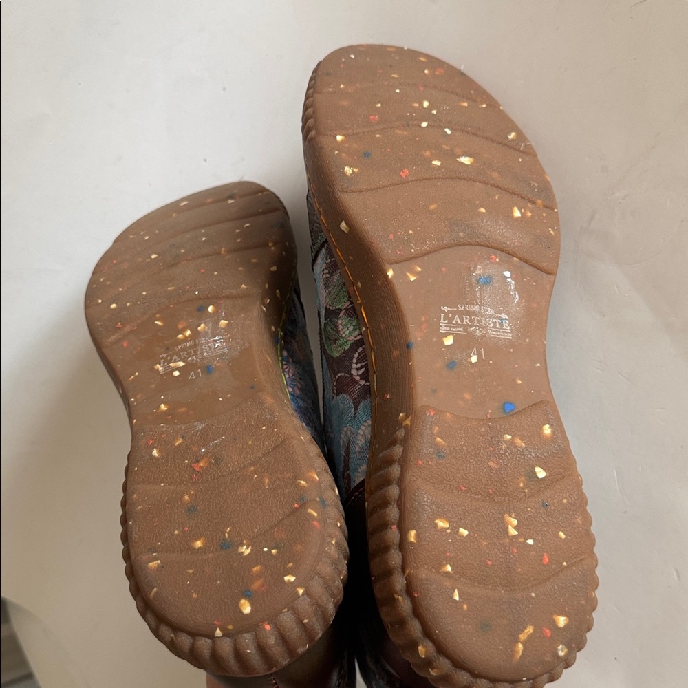 L’Artiste By Spring Step Maylah OLM Olive Multi Floral Leace-up Boots size 41 EU - Picture 11 of 12